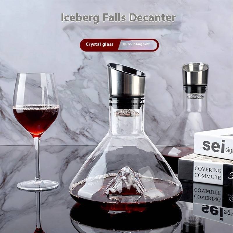 Shop the Lead-Free Crystal Iceberg Waterfall Wine Decanter Barware for elegant wine serving. Perfect for any occasion, showcasing luxury and craftsmanship.