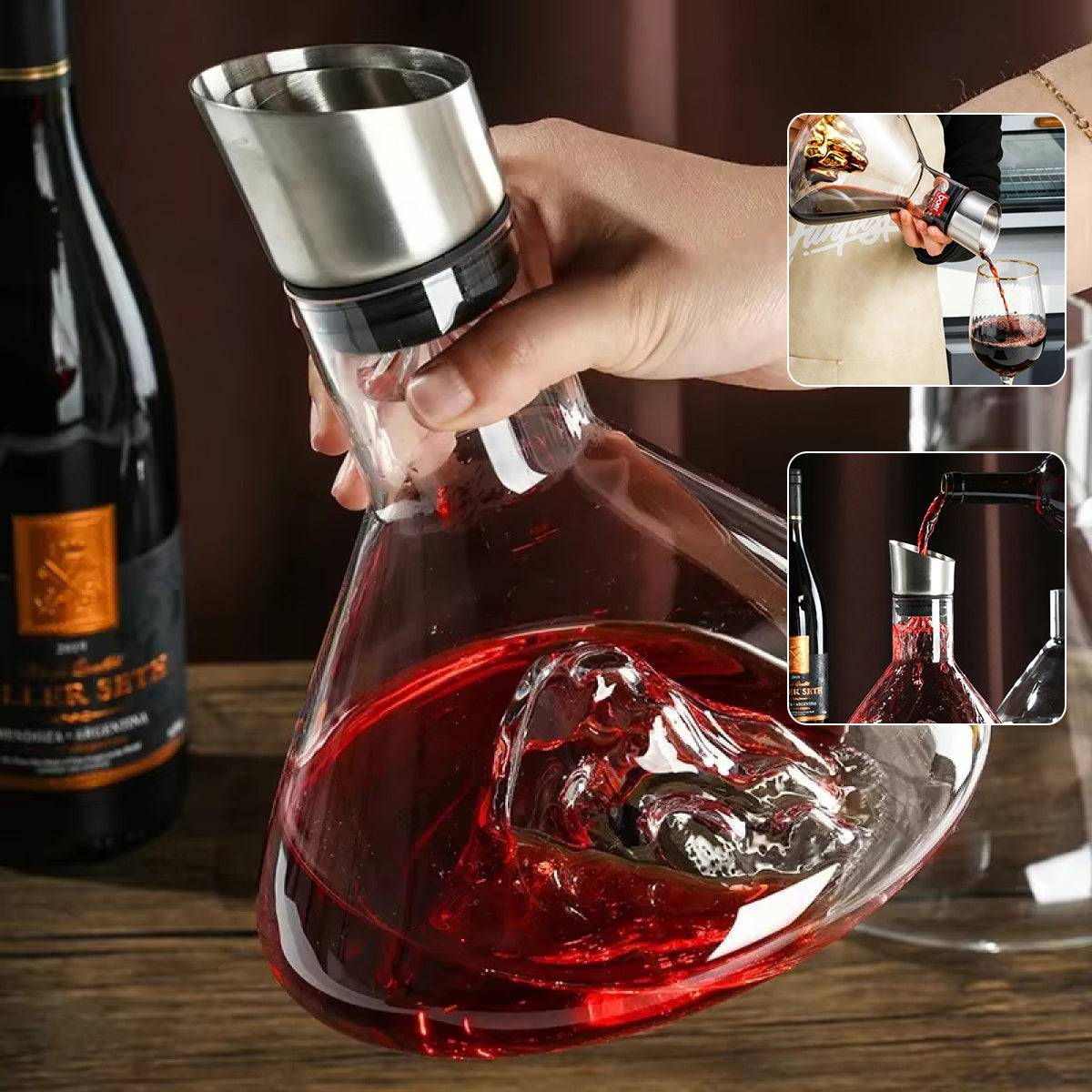 Shop the Lead-Free Crystal Iceberg Waterfall Wine Decanter Barware for elegant wine serving. Perfect for any occasion, showcasing luxury and craftsmanship.