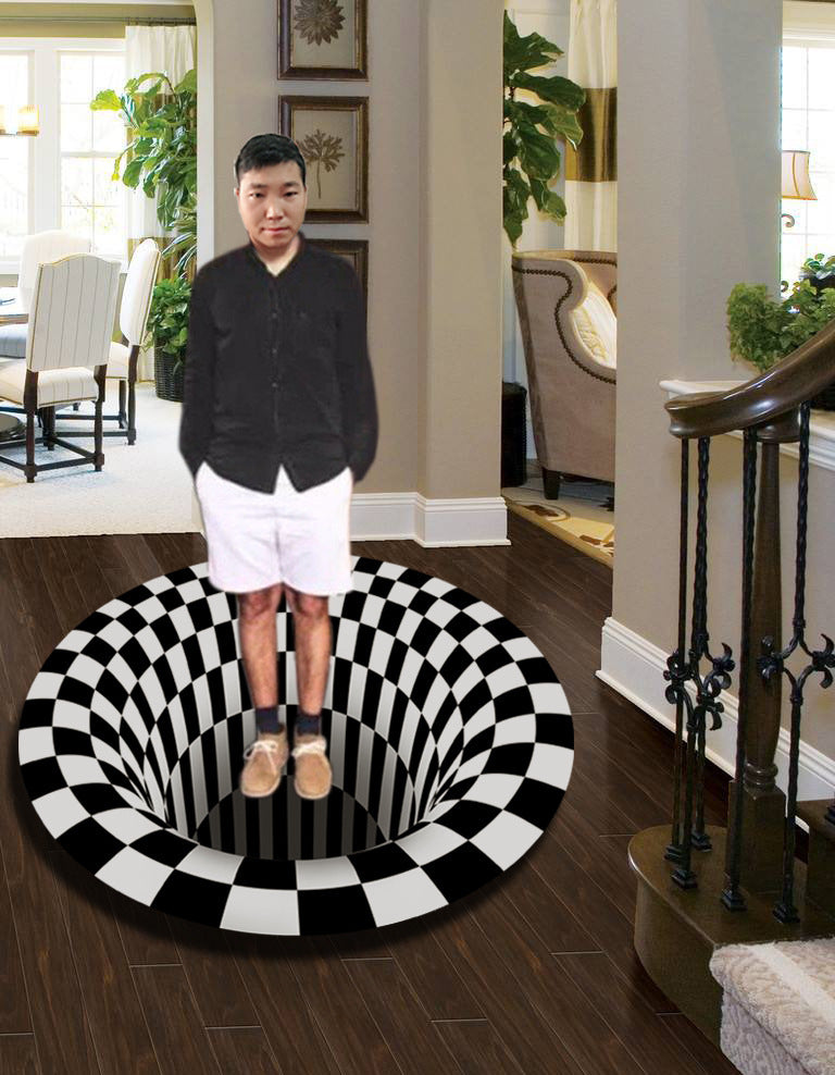 Enhance your space with a3D Geometric Vortex Illusion Rug - Black & White Area Carpet This black & white area carpet adds depth and style to any room. Shop now!