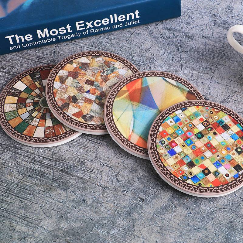 Add a touch of boho charm with cork-insulated ceramic coasters, perfect for protecting surfaces and enhancing your home decor style.