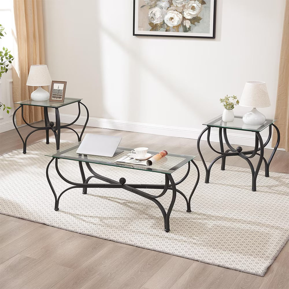 Upgrade your living space with thisElegant 3-Piece Tempered Glass Coffee Table Set for Living Room, featuring a sleek design and durable construction.